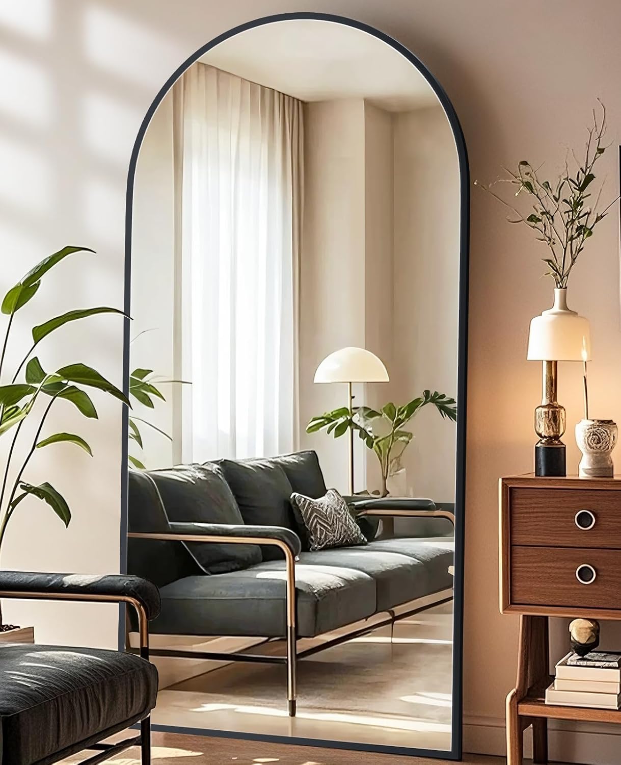 SUNQUEEN 71"×32" Mirror Full Length, Arched Full Length Mirror with Stand, Standing Floor Mirror Wall, Hanging or Leaning Large Full Body Mirrors for Bedroom Living Room (Black) Black 71"L x 32"W