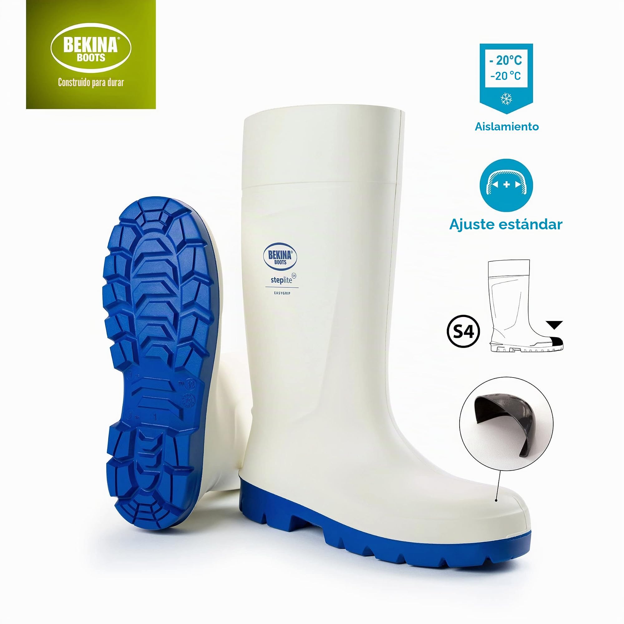 Botas de Seguridad con Puntera de Acero para la Industria alimentaria, fáciles de Limpiar y desinfectar, Incl. Suela incrustada para pies Secos, Gran Comodidad de Uso, Blanco, EU 36