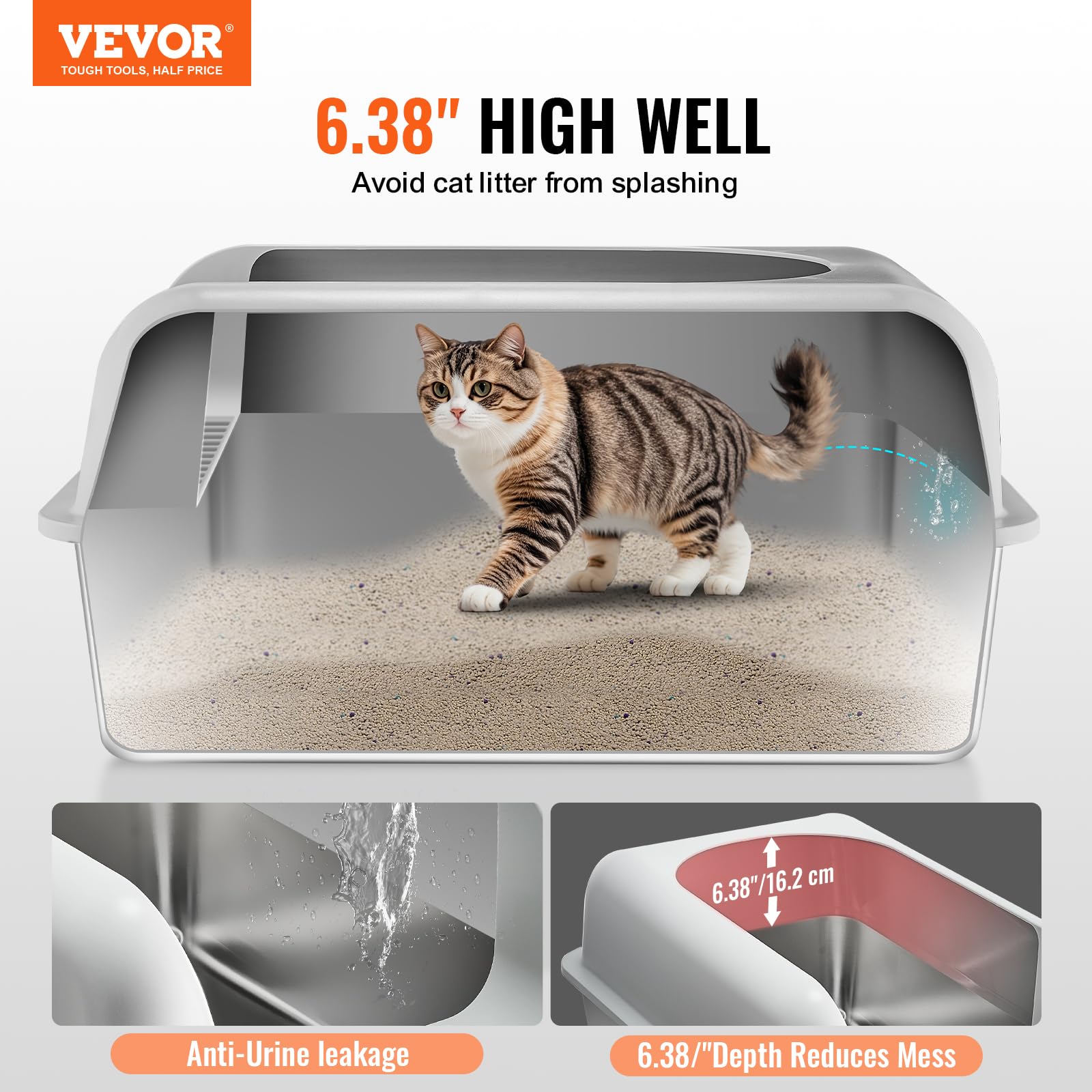 VEVOR Stainless Steel Cat Litter with Lid, XL Extra Large Enclosed Cat Litter Box for Big Cats, High Sides Metal Litter Box, Anti Leakage,Odor-Free & Easy Cleaning,Include Scoop & Foot Board - image 2