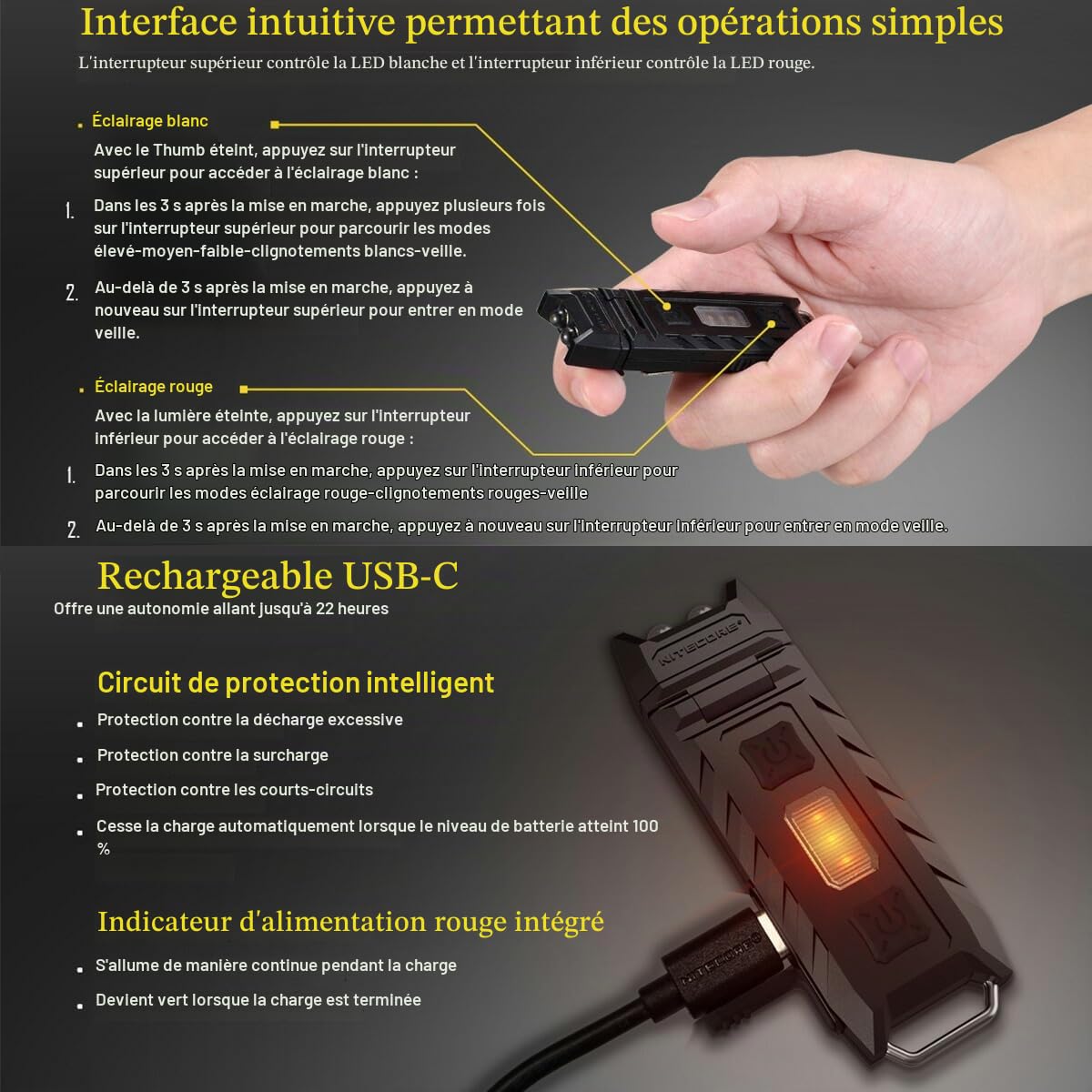 Nitecore Thumb Leo Lampe de Poche Rechargeable Noir