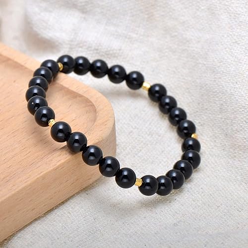 Miniatura 2 de 6MM Natural Black Onyx Beads Stretch Bracelet Small for Girls Women 6.5"