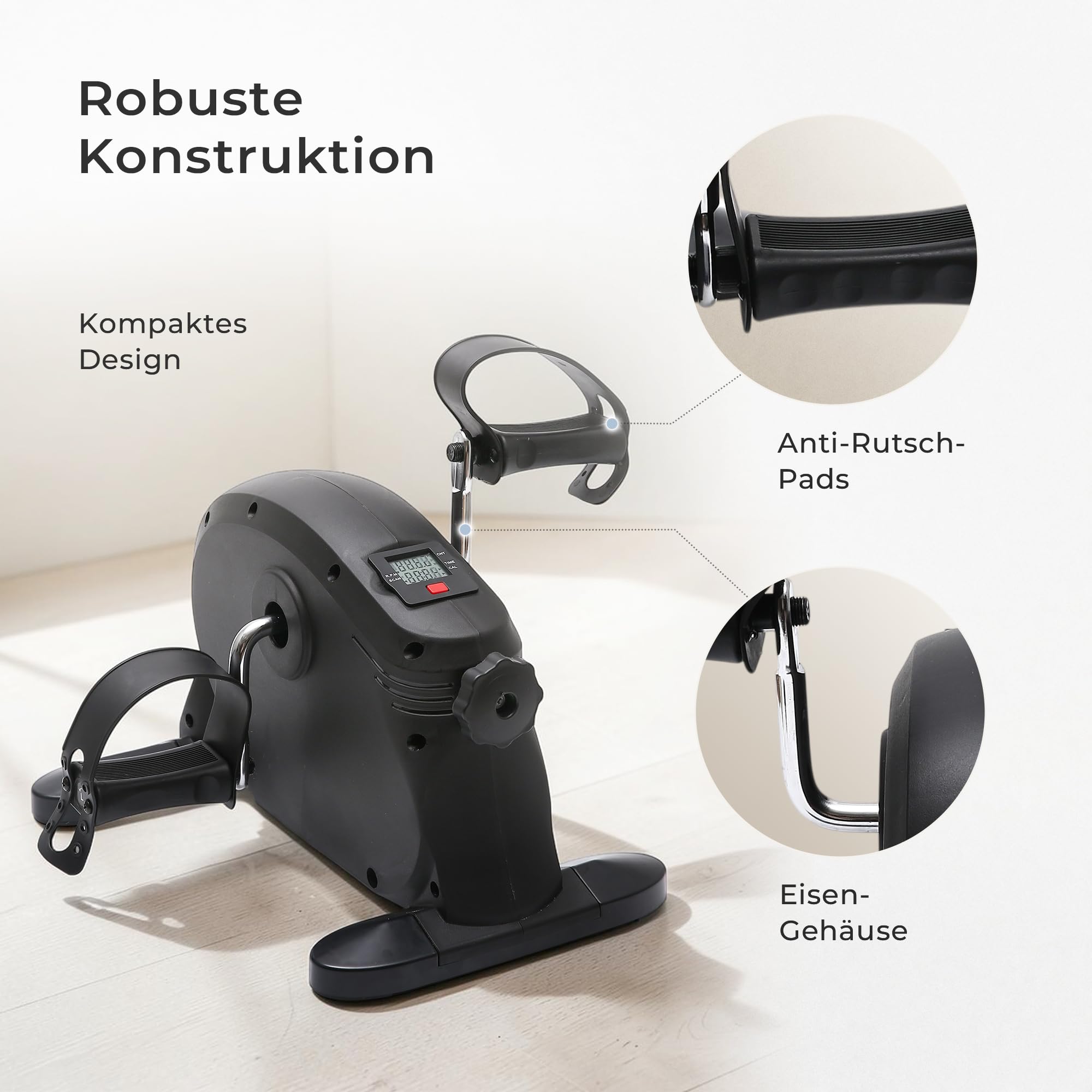 Pedaltrainer & Mini Heimtrainer, Arme & Beine, für Senioren | Sitztraining unterm Schreibtisch, gelenkschonend, stufenlos verstellbar, LCD-Display, TPR-Pedale, inkl. Antirutschmatte