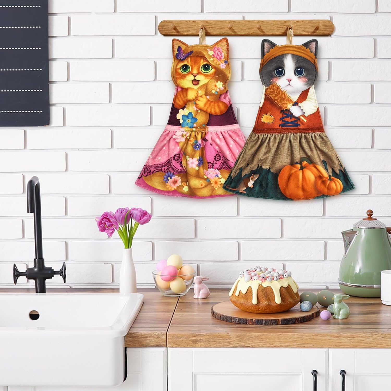 PAT JUUMG Cat Hand Towels, Cute Decorative Hanging Face Towels for Bathroom Kitchen, Super Absorbent Soft, Cat Lovers Gifts for Women, Housewarming for People Who Love Cats - Image 7