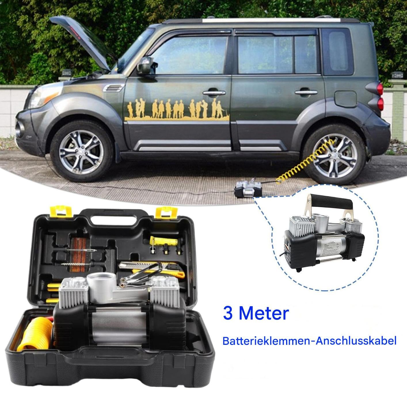 Cassetta Degli Attrezzi Per Compressore D'Aria Porta Compressore da 12 Volt | Set Di Utensili Per Pompa D'Aria per Autovetture Motocicli Camion Camper Campeggio Garage Officina e Casa