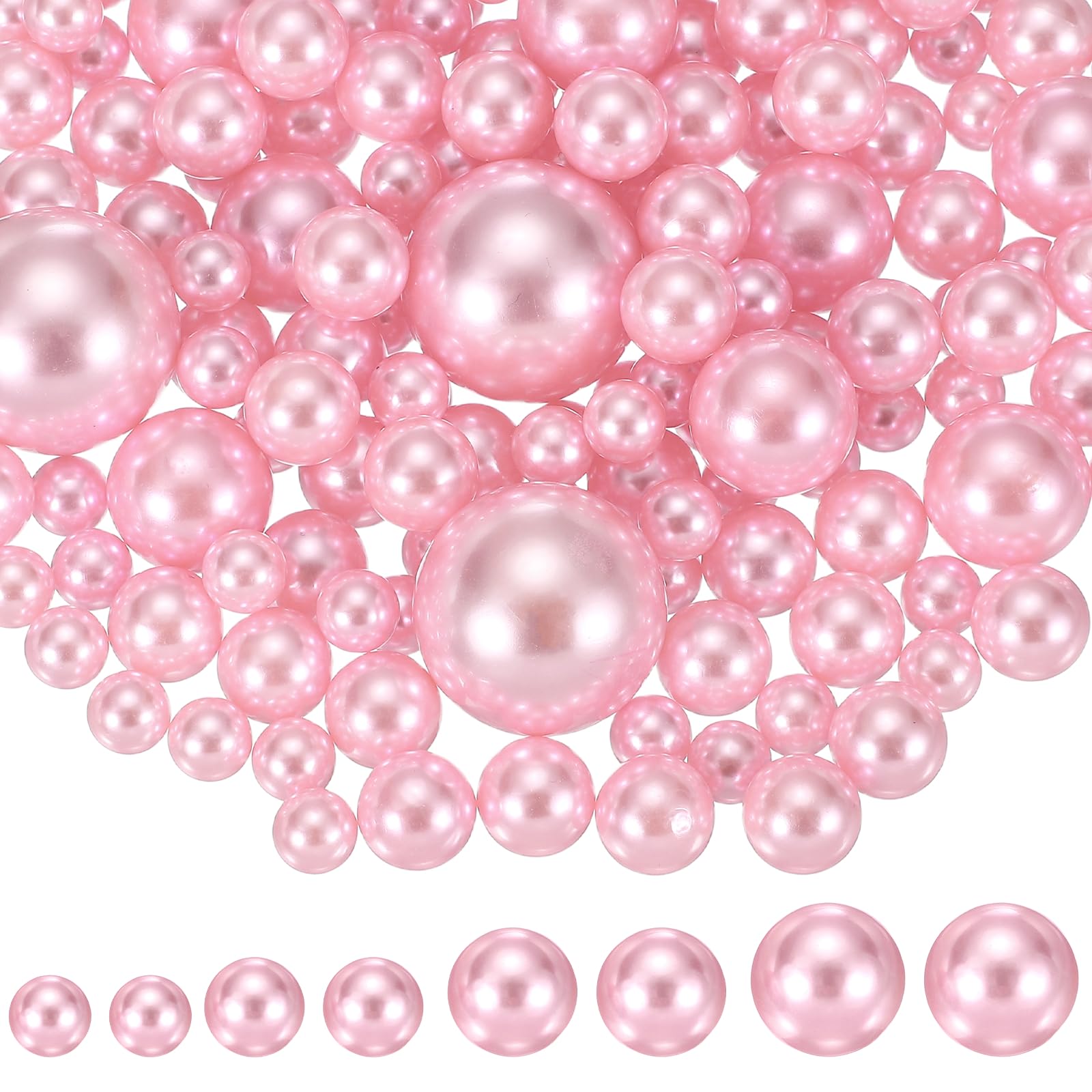 YELARXI 200Pcs No Hole Pearl Beads, 10/14/20/30mm Vase Fillers Faux Pearl for Crafting Filling Home Party Decorations Wedding Centerpieces, Pink