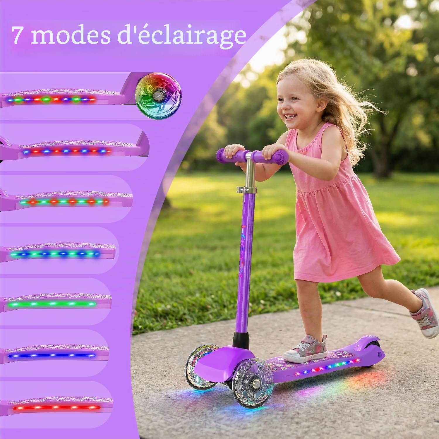 TONBUX Trotinette Enfants 3-8 ans, Trottinette pour Enfants avec Colonne, Roues et Plateau Lumineux, Plateau Métallique Renforcé, Hauteur Réglable 65–80 cm, Frein Arrière Réactif, Lean to Steer Design