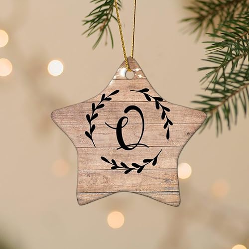 Miniatura 9 de Monograma inicial letra R adorno decorativo plano en forma de estrella adornos de Navidad de cerámica para decoración de árbol de Navidad, adorno de