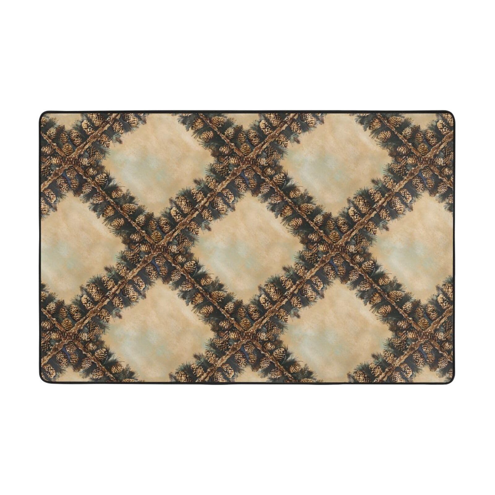 Tapis de Noël 183x122 cm lavable et antidérapant imprimé pommes de pin