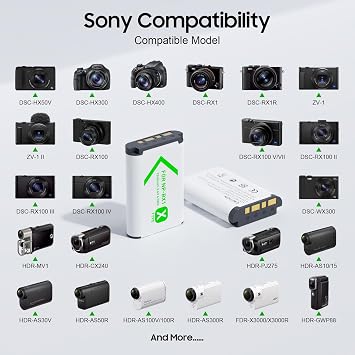 NP-BX1 Camera Battery (2 Pack) and 2-Channel USB Charger for Sony NP-BX1/M8, ZV-1, ZV-1F, ZV-1 II, Cyber-Shot DSC-HX80, HX90V, HX95, HX99, HX350, RX1, RX1R II, RX100 (II/III/IV/V/VA/VI/VII), AS300