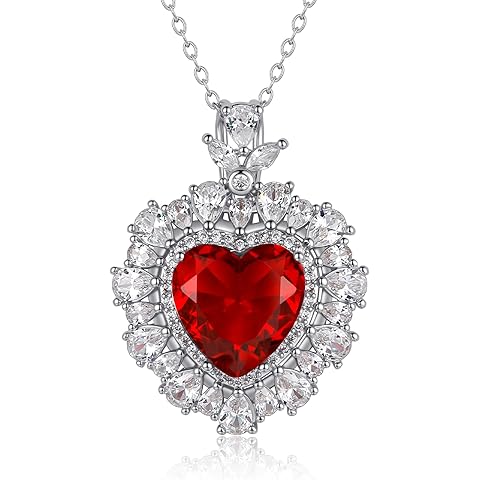 LOLITTA Red Heart Crystal Pendant Necklace For Women,18K White Gold Plated 18+2 Inch Adjustable Chain, Dainty Jewelry Rose Gifts Set,Christmas Birthday Valentine's Gifts For Ladies Girlfriend Wife Her