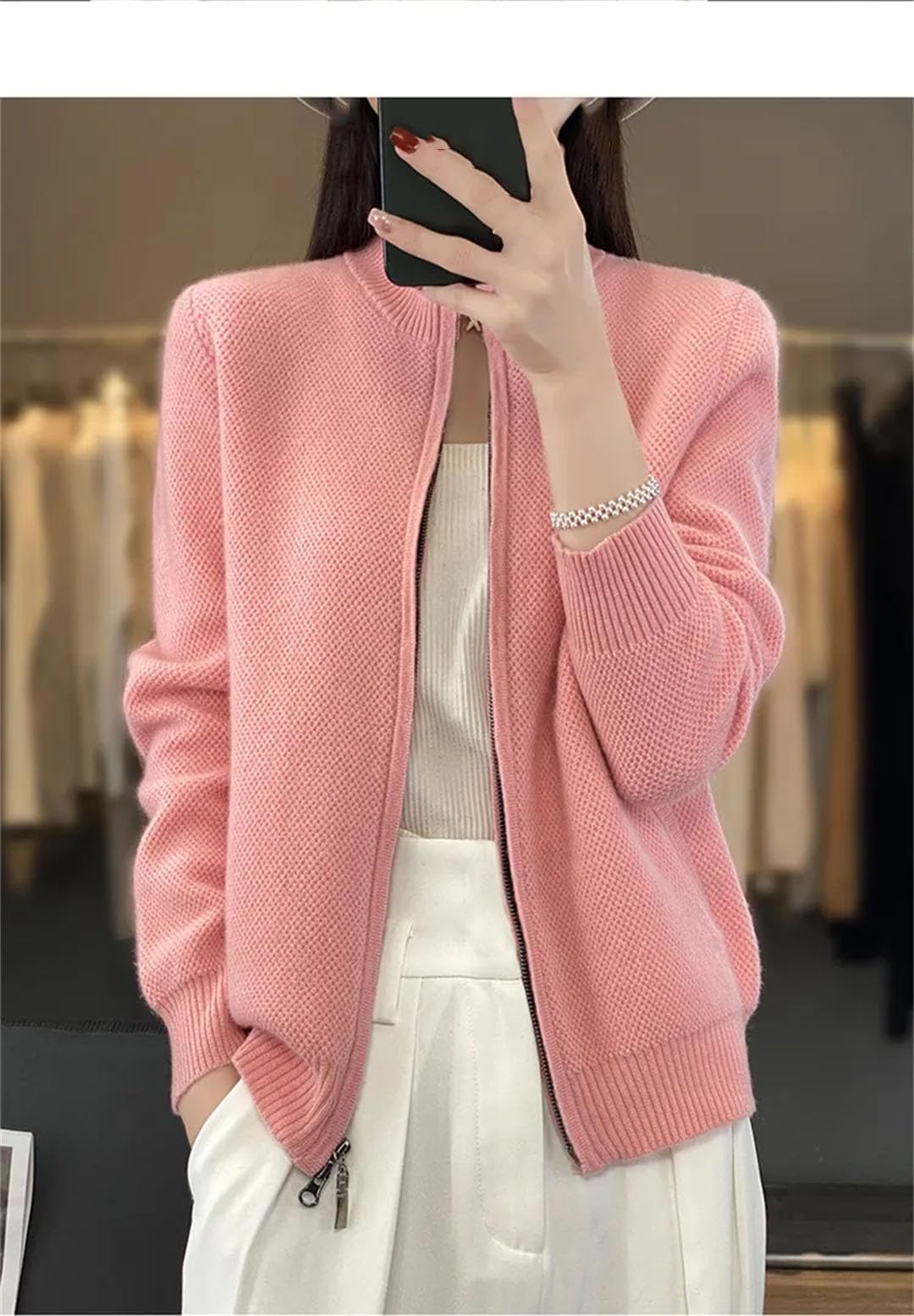 Alloaone Maglione A Collo Alto da Donna con Cerniera Cardigan in Cashmere Lana Maglieria A Maniche Lunghe