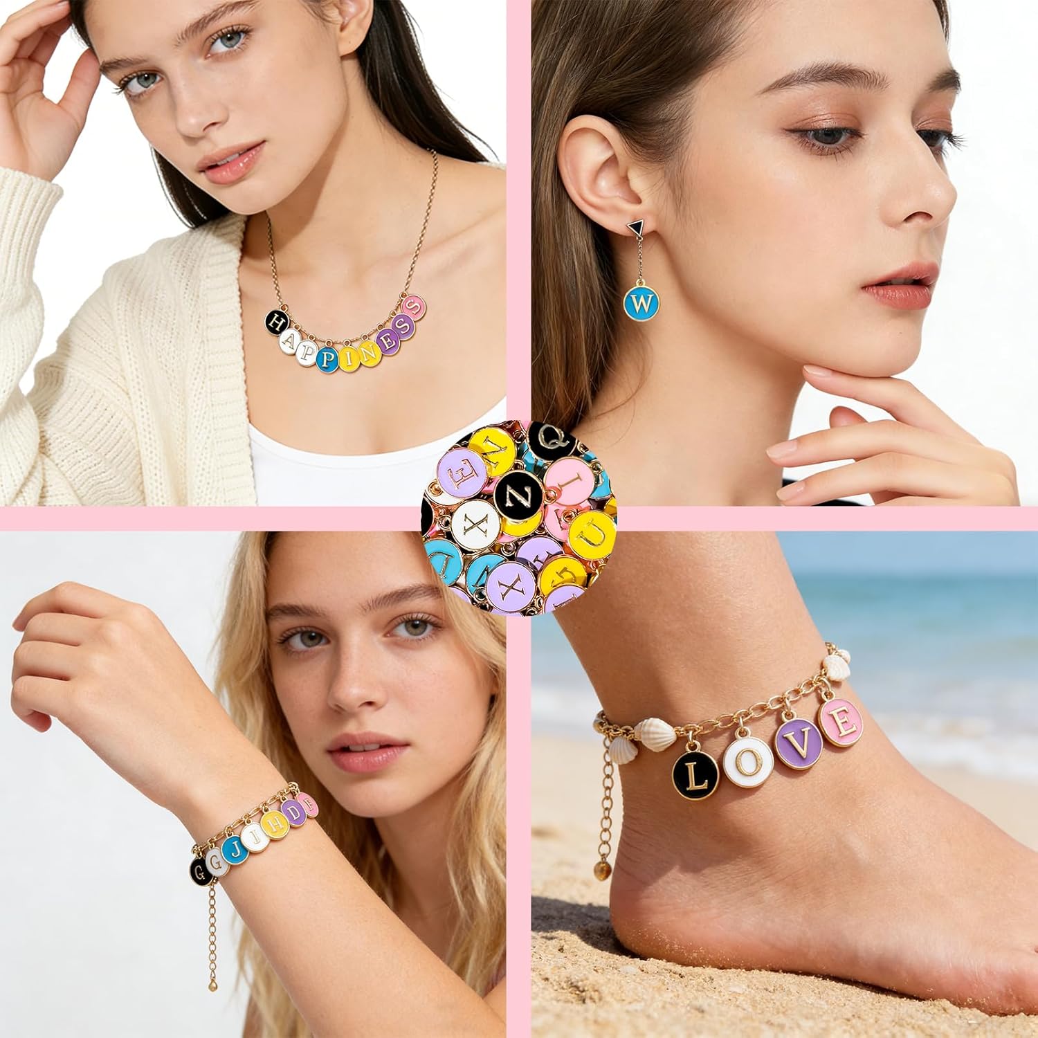 X Hot Popcorn 156 Pcs Letter Charms for Jewelry Making Initial Charms Double Sided Alphabet Pendants for DIY Necklace Bracelet Earrings Keychain Supplies - Image 7