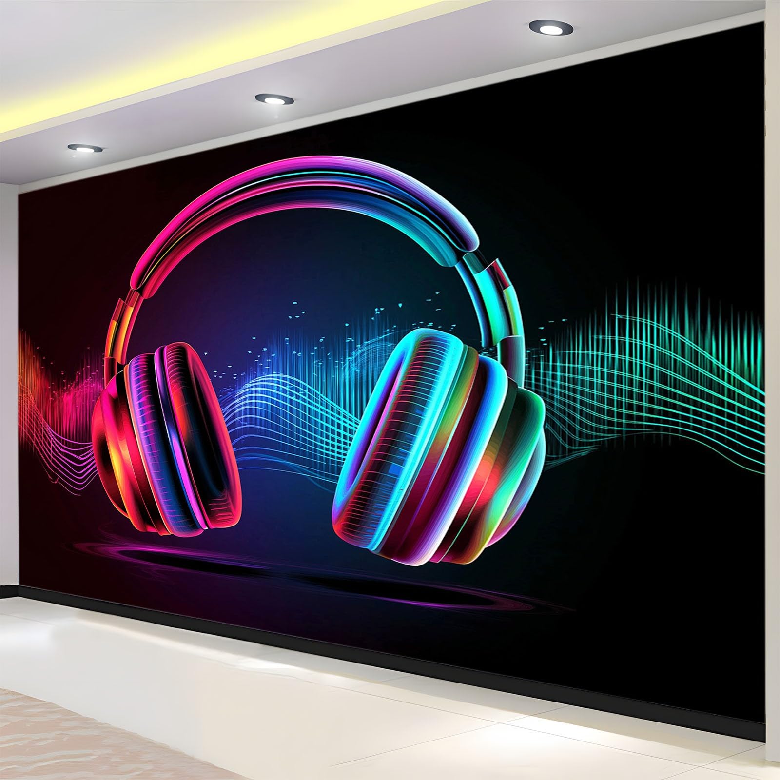 Neonfarbe 3D Fototapete Gaming-Musikkopfhörer Hochwertige Vlies Wandbild Modernes Wanddeko Tapete, Für Wohnzimmer Schlafzimmer Büro B350 X H256 Cm