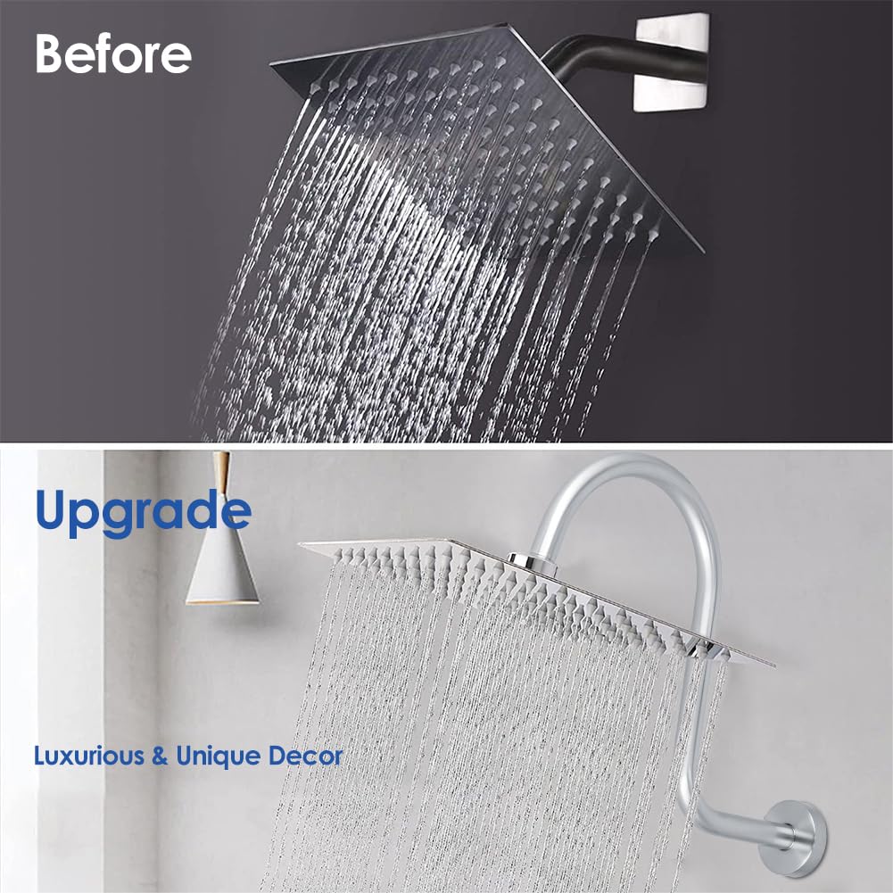Tissting Braccio Doccia a Parete, Estensione Braccio Doccia Acciaio Inox a Forma di S con Collo di Cigno, Prolunga Soffione Doccia 6.5 Pollici, Materiale Acciaio Inox, per Casa, Bagno, Hotel