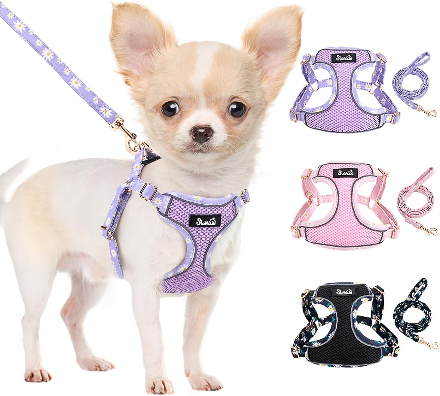Lukovee No Pull Puppy Harness and Leash Set – Soft Lightweight Escape Proof Puppy Vest Harness, Breathable Adjustable Pet Harness with Dog Leash for Small Dogs (Purple, XXS)