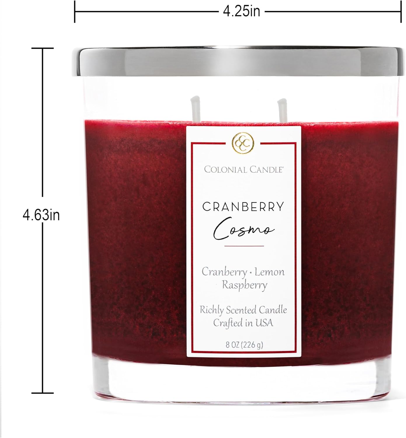 Colonial Candle Cranberry Cosmo Scented Candle Jar, Highly Fragranced Candles for Home Scented, Mottled Wax Candle, 2 Wick, 8 oz - Made in The USA - Image 4