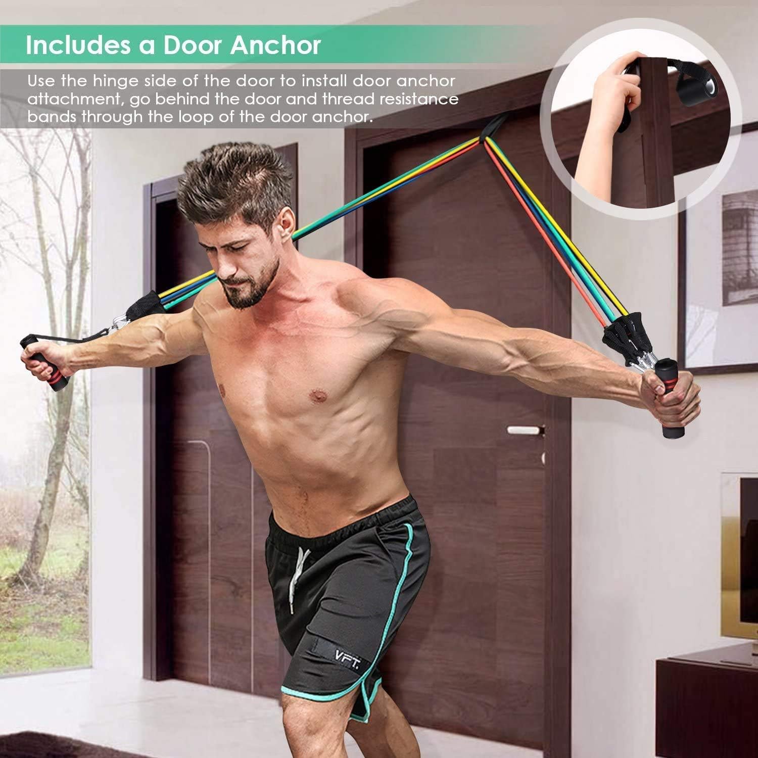 Resistance Bands Set with Stackable Exercise Bands,150lbs Non-Slip Foam Hanldes,Carry Bag, Door Anchor Attachment, Legs Ankle Straps and Workout Guide