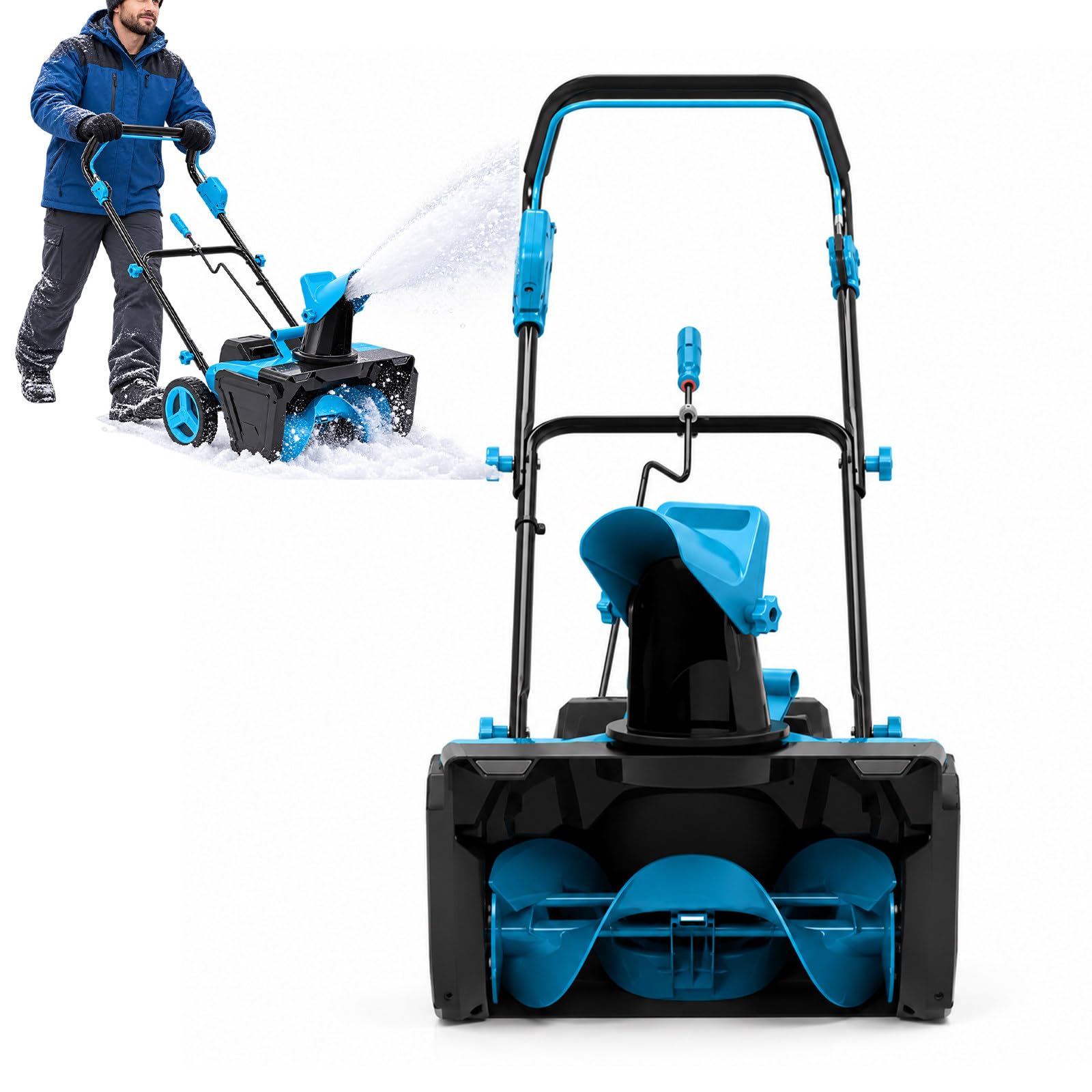 Spazzaneve Senza Fili 56 Cm con Doppio Faro LED E 2 Batterie