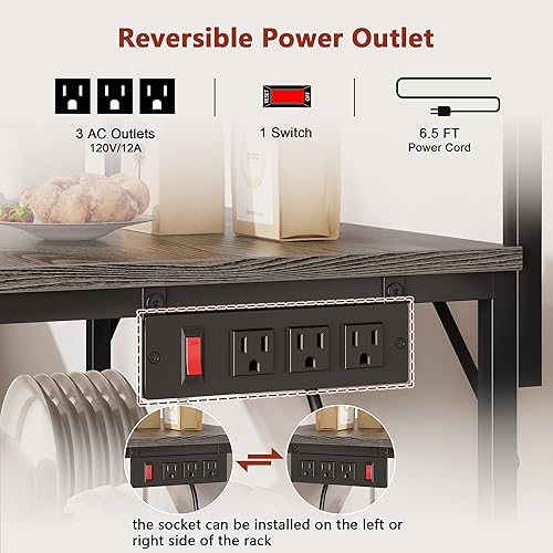 Vista 49 de Furologee Estante para hornear de cocina con toma de corriente, soporte para horno de microondas con almacenamiento de 4 niveles, mesa de café con 6