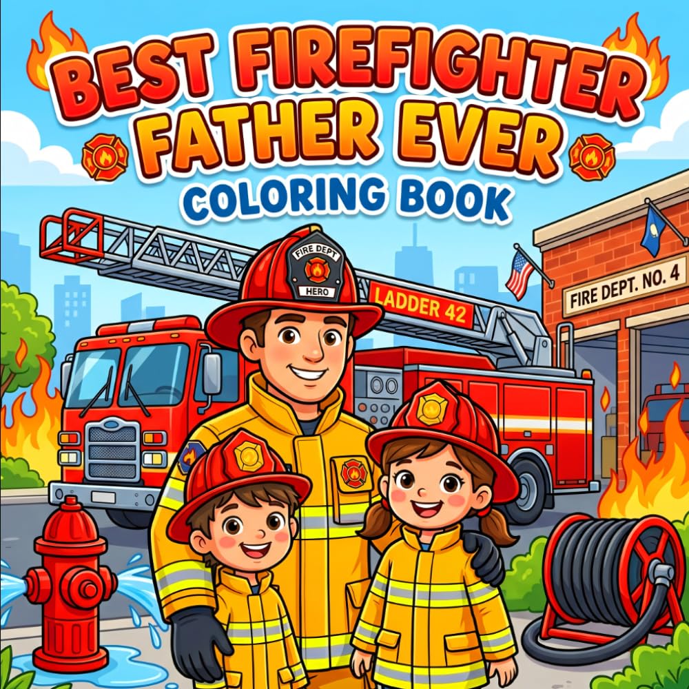 Best Firefighter Father Ever Coloring Book: A Fun Father’s Day Gift from Kids | Bold and Easy Coloring Pages Featuring Fire Trucks, Rescue Scenes, and ... | Simple Designs for Toddlers and Kids