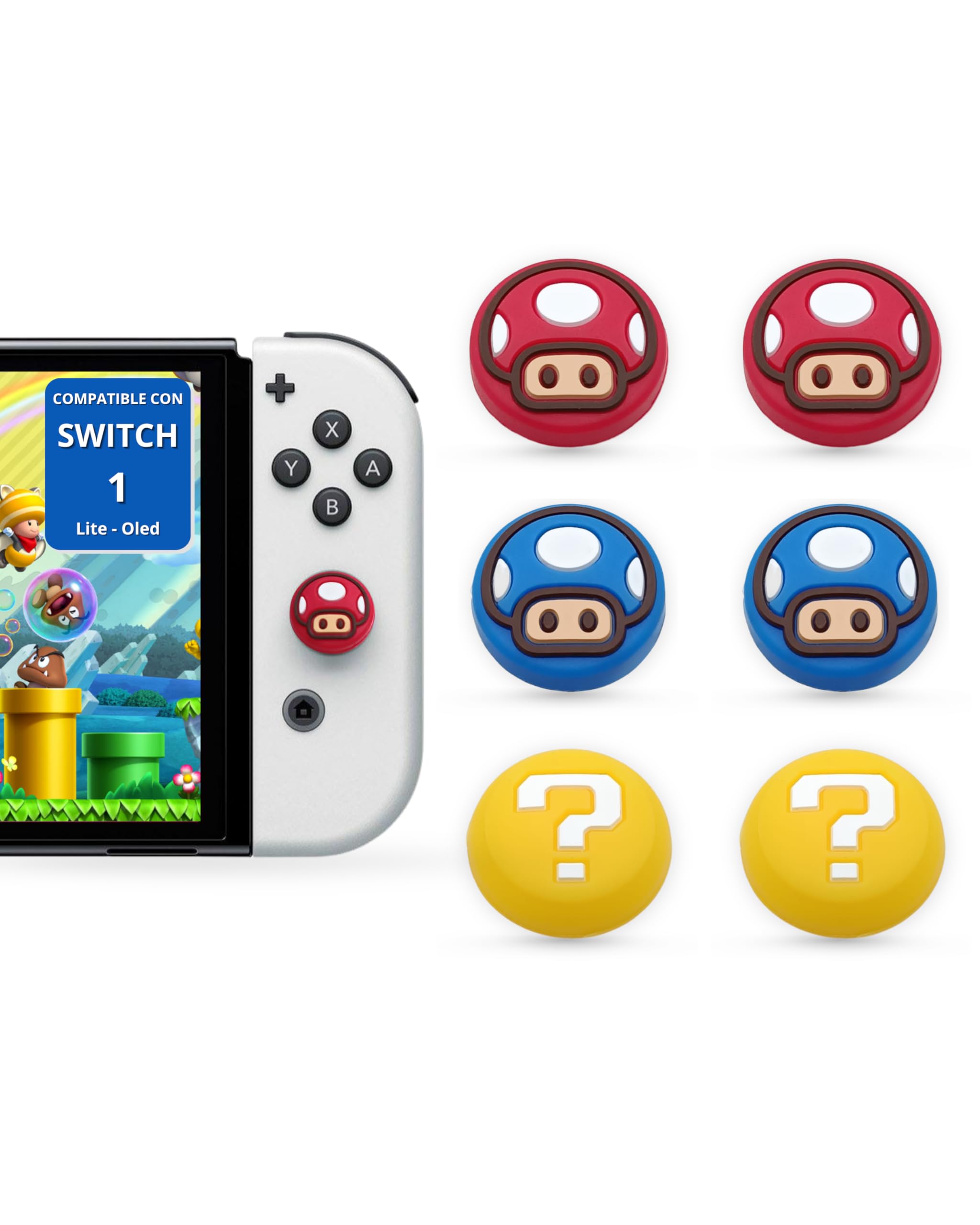 MME Thumb Grips compatibles con Nintendo Switch 1, Tapas de Joystick para Nintendo Switch, Silicona Suave y Duradera, Accesorios Compatibles con Switch 1 Lite OLED (Mario)