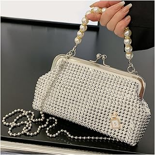 Clutch Bag,Evening Clutch Bag,Vintage Handbags,Dinner Crossbody Bag with Diamond Clip Bag Evening Bag (Color : White) (Color : White)