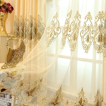 MYRU European Style Living Room Curtains Luxury Tulle Curtains Sheer Curtains, 2 Panels 52 inches by 96 inches