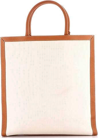 Pre-Loved Vertical Cabas Tote Canvas with Leather Large, Neutral