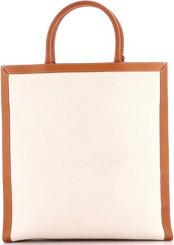 Pre-Loved Vertical Cabas Tote Canvas with Leather Large, Neutral