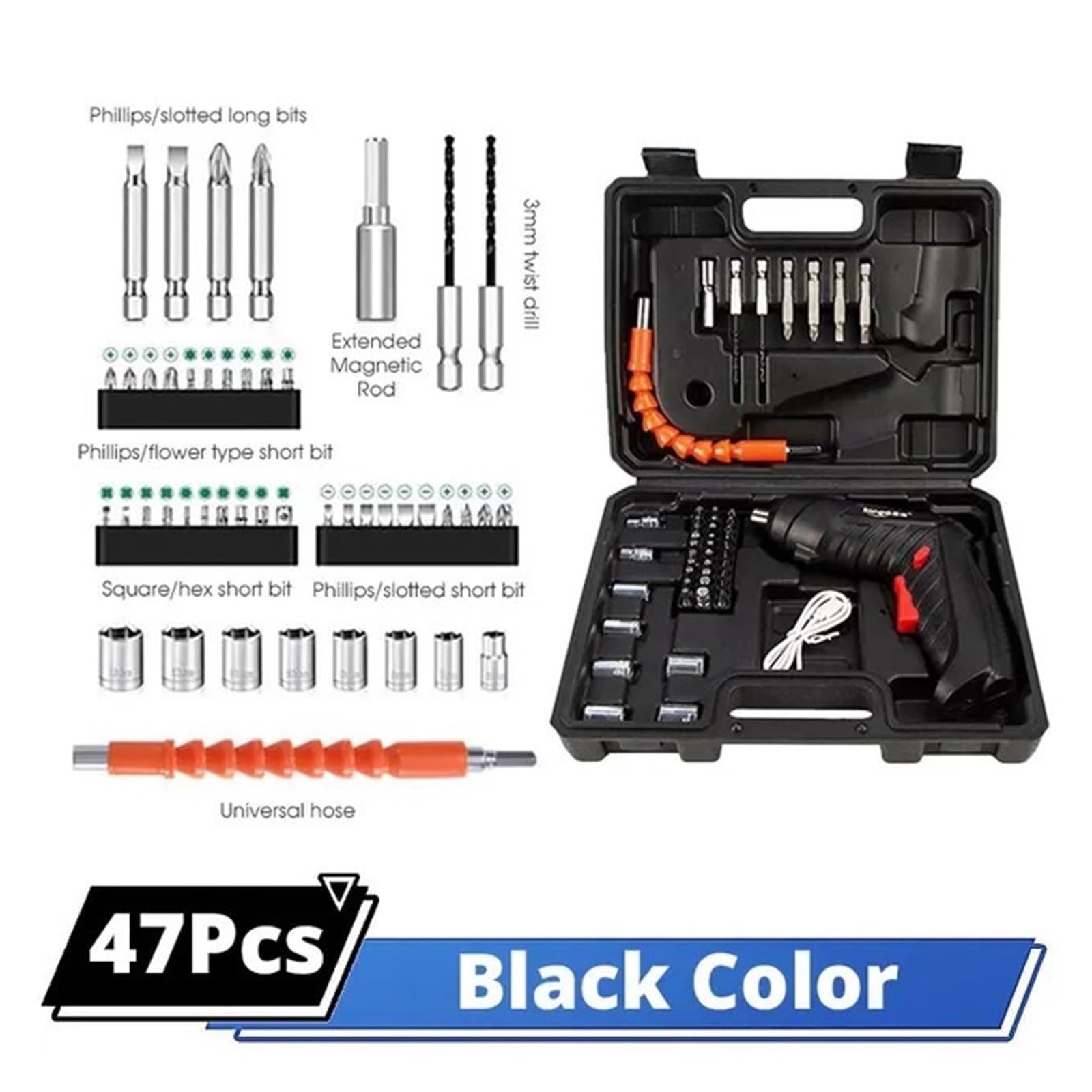 Set Di Utensili Elettrici Da 3.6v Riparazione Manutenzione Domestica Batteria Al Litio 1800mAh Mini Cacciavite A For Trapano Elettrico Domestico Senza Sforzo Per Vari Lavori Riparazione(47 pcs)