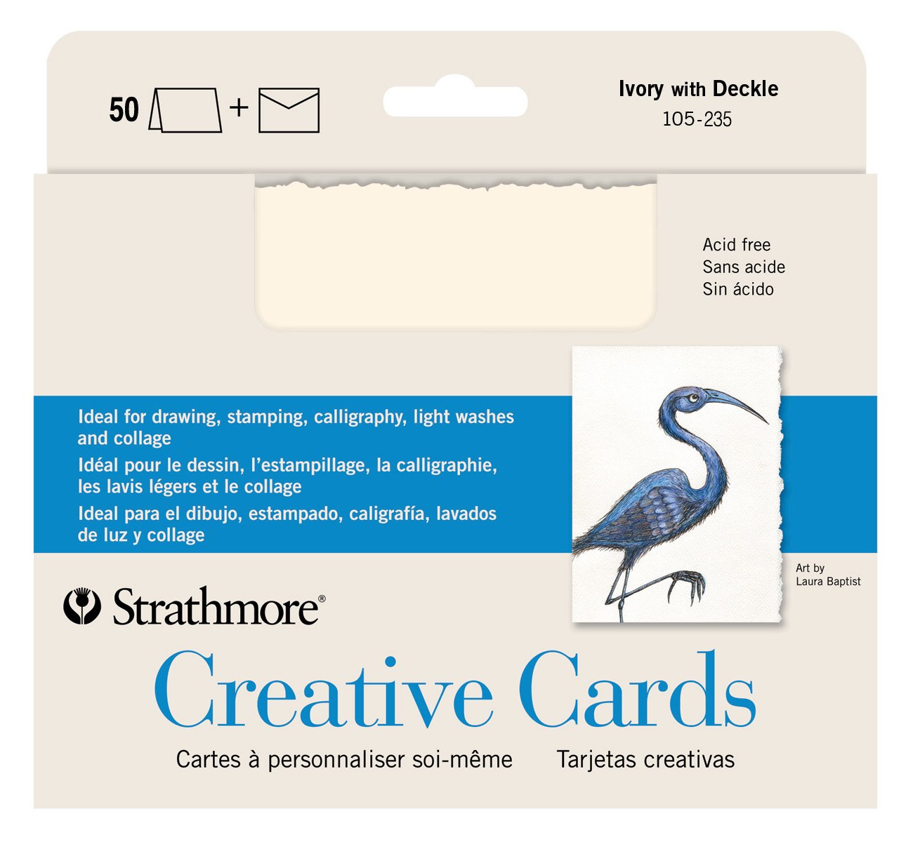 Strathmore Creative Cards, Full Size, Ivory with Ivory Deckle, 50/Pkg.
