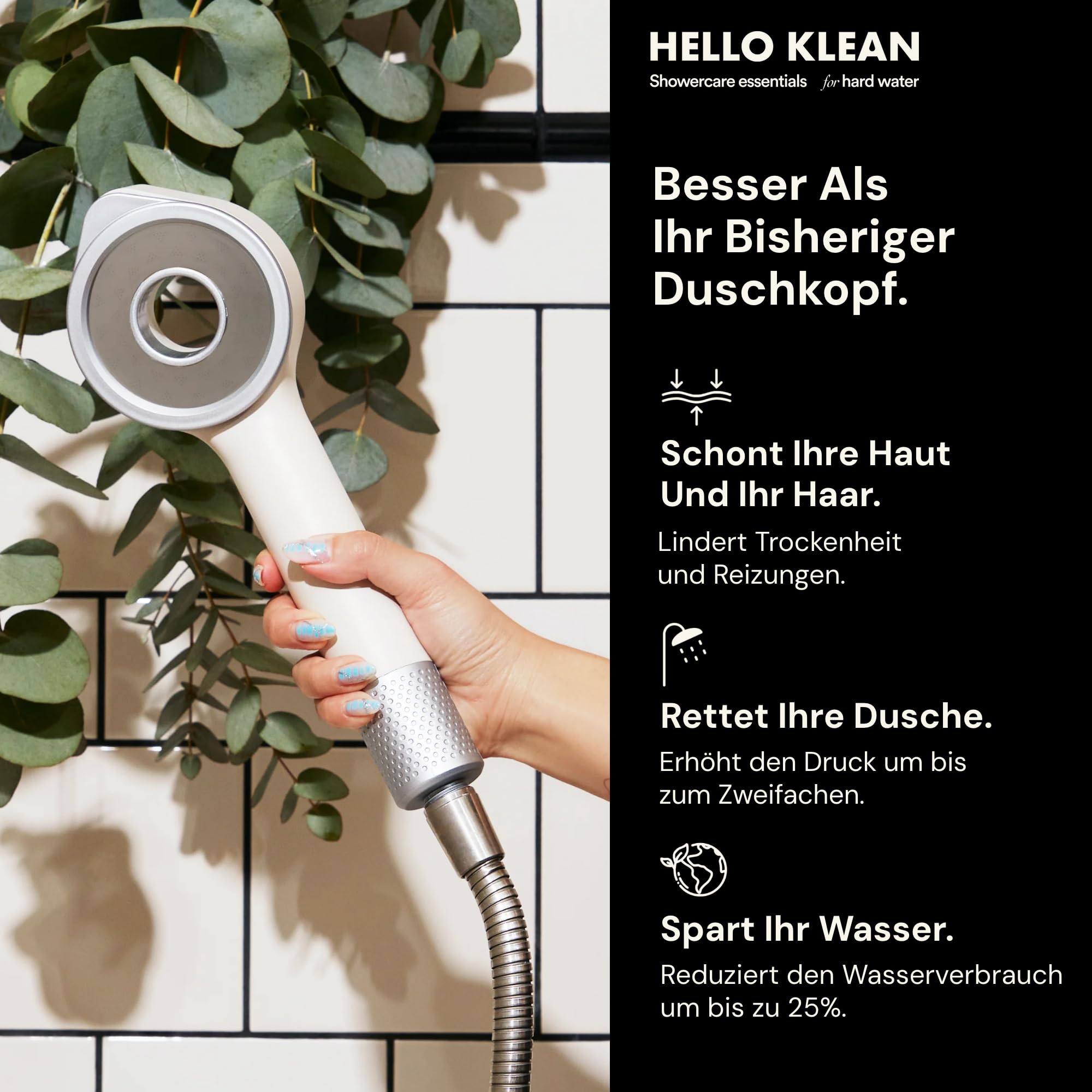Hello Klean Nachfüll-Kartuschen für Reinigenden Duschkopf - filtert unerwünschte Metalle, Chlor und Verunreinigungen aus dem Duschwasser - enthält 1 x Kopf-Nachfüllpatrone & 1 x Griff-Nachfüllpatrone