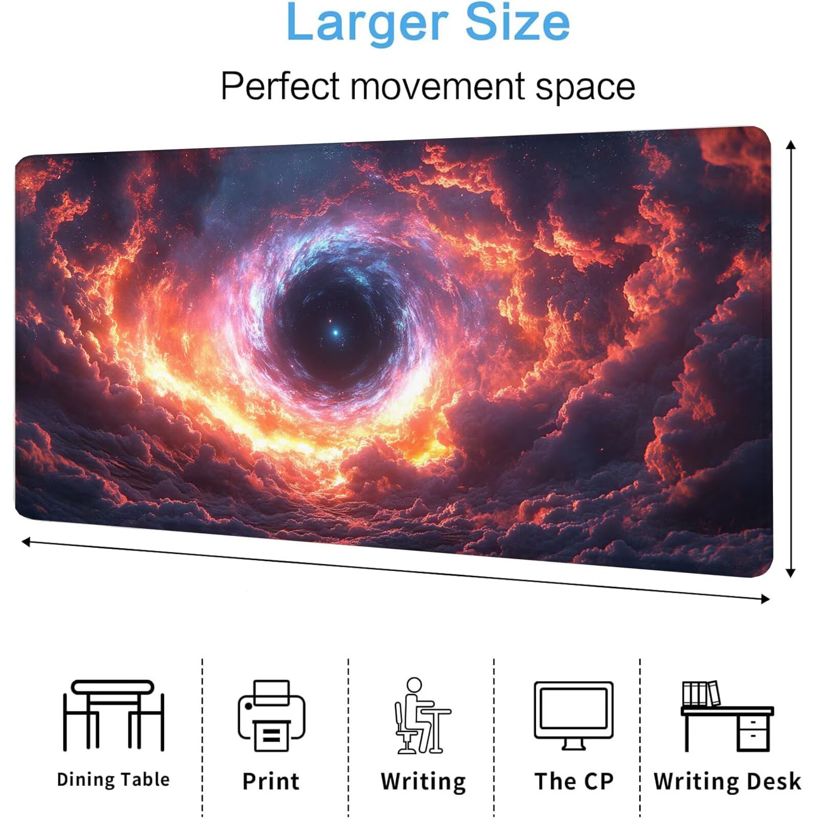 Kolorowa podkładka pod mysz XXL Vortex 1600 x 800 x 4 mm podkładka pod mysz do gier, duża wodoodporna antypoślizgowa podkładka na biurko, podkładka pod mysz szyte krawędzie dla graczy, komputer,