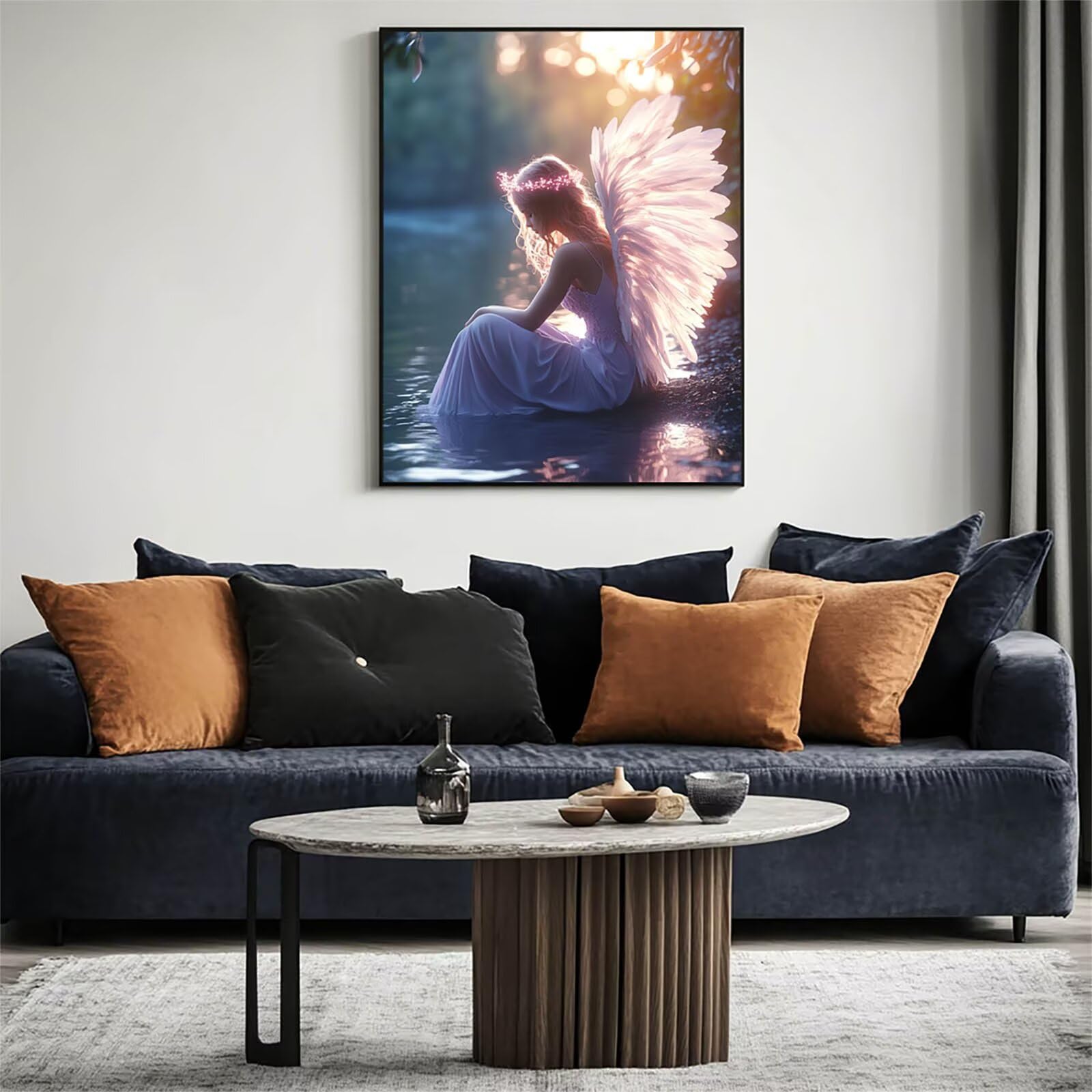 Malowanie według numerów dla dorosłych anioł DIY zestaw dla dorosłych z kolorowymi płótnami do malowania jeziora 100 x 135 cm 36 kolorów farba akrylowa i pędzle, obrazy po numerach do dekoracji domu