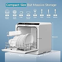 Vista 8 de EUHOMY Lavavajillas de encimera de 6 programas, tanque de agua integrado de 5 litros y manguera de entrada, mini lavavajillas portátiles