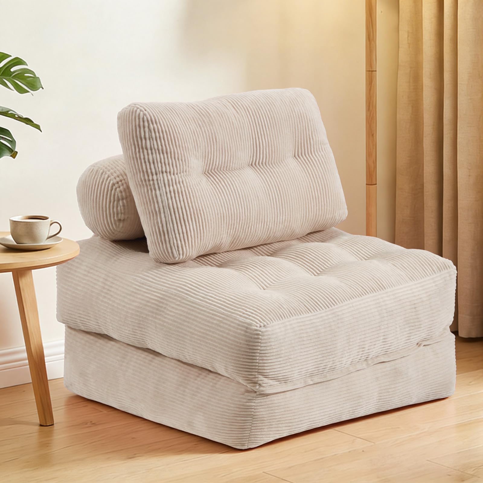 AVAWING Foldable Sofa Bed - Adjustable Convertible Chair, Portable Folding Lounge Sofa,Tufted Sleeper Couch, Foam-Filled Pull-Out SofaBed for Living Room, Bedroom(Beige) — image 1