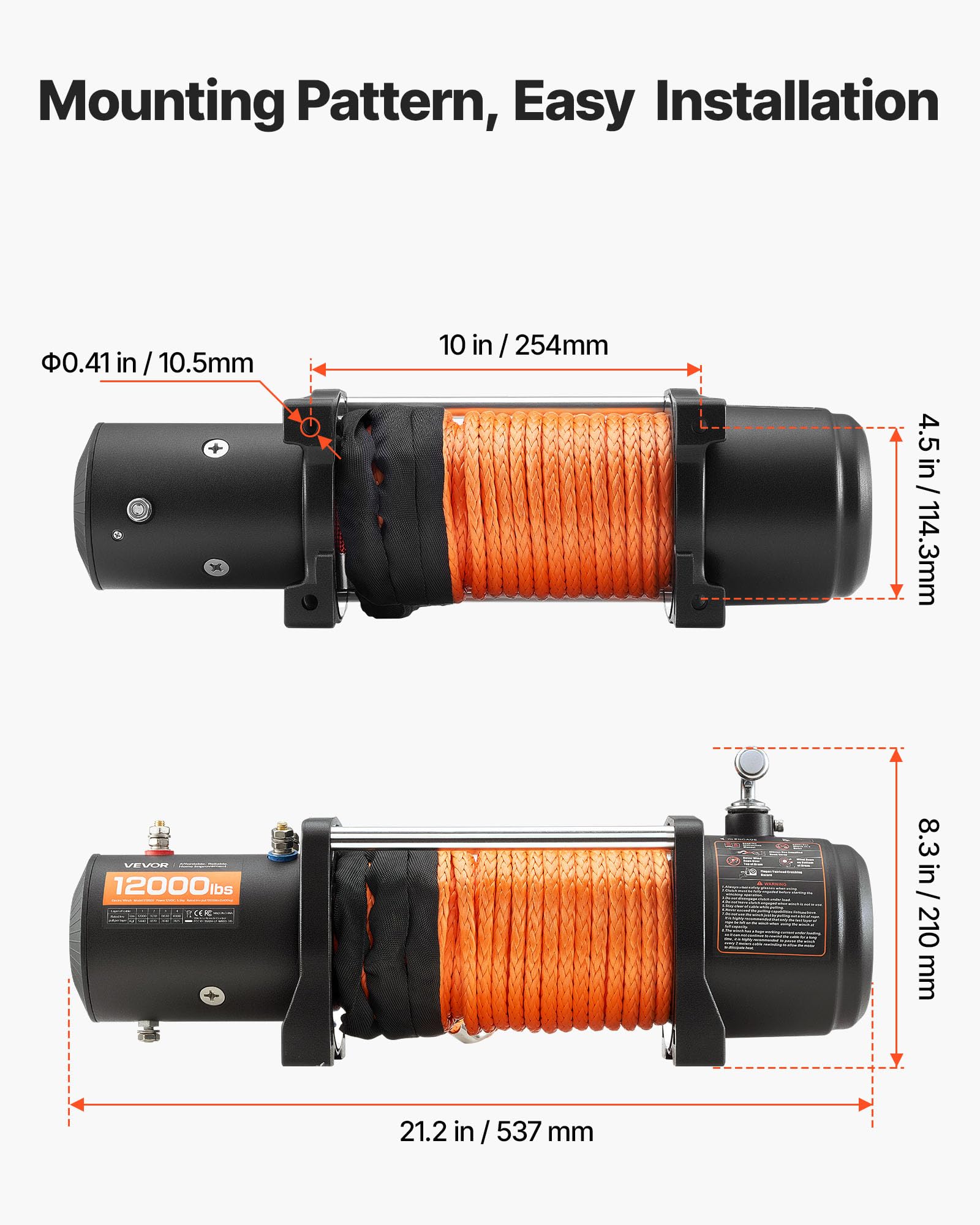 VEVOR Wciągarka elektryczna, pojemność 5400 kg, wciągarka do ciężarówek 12 V DC ze stalową liną Φ9,1 mm x 23 m, bezprzewodowy i przewodowy pilot zdalnego sterowania, IP55 do holowania SUV, Jeepa