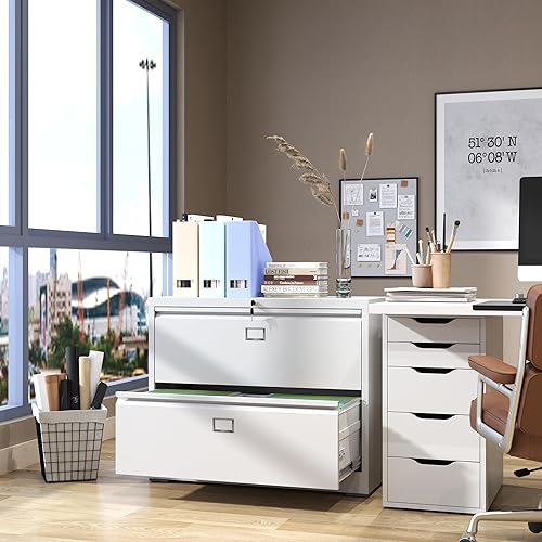 Miniatura 2 de VIYET Archivador lateral con cerradura, archivadores de metal de 2 cajones, gabinete de almacenamiento de oficina en casa para colgar archivos