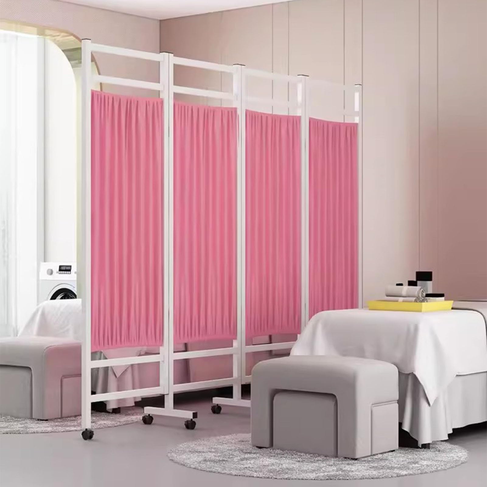 6 Ft Tall Room Divider Folding Privacy Screen, Free Standing Medical Partition Screens for Clinic/Patient/Exam Room, Wall Panels Temporary Fence(Color:Pink)