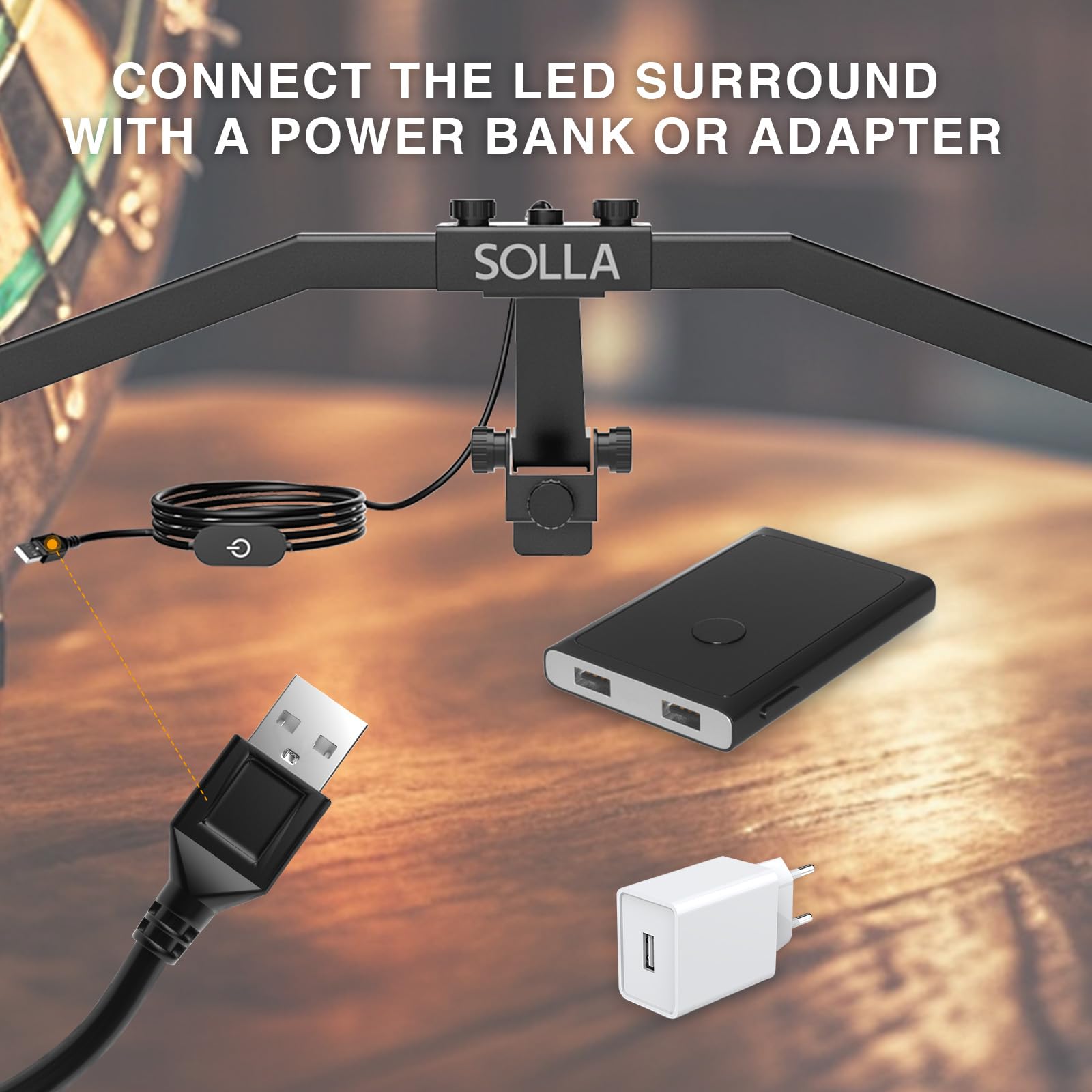 SOLLA Luce per bersaglio pieghevole a LED, TOR135, sistema di illuminazione portatile per tutte le freccette, angolo di irradiazione regolabile e luminosità, accessori professionali per freccette