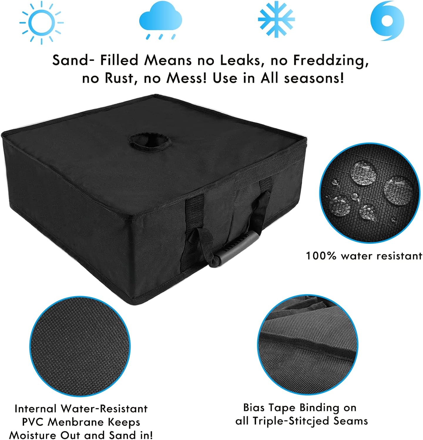 Square Umbrella Base Weight Bag, 18" - Fits Any Offset, Cantilever & Any Outdoor Patio Umbrella Stand, Heavy Duty Windproof Sand Fillable Bag, Up to 110 lbs, Easy Set Up(Square)