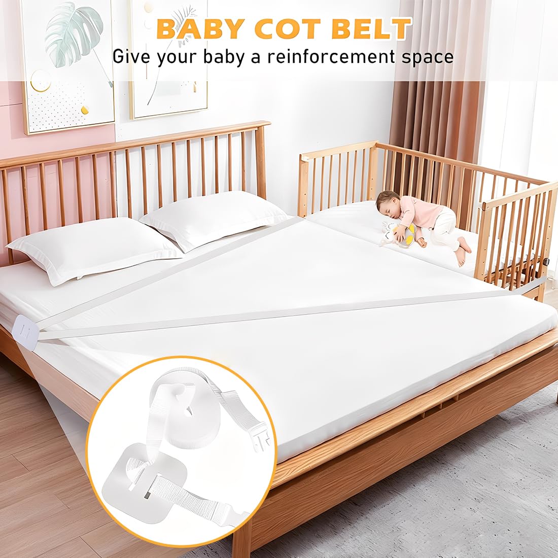 1 Pcs 8m Kit Colecho Correa para Cuna de Bebé, Universal Fijación de Cuna Auxiliar, Ajustable Protector Cuna Fijación de Auxiliar, Correas de Muebles para Cuna