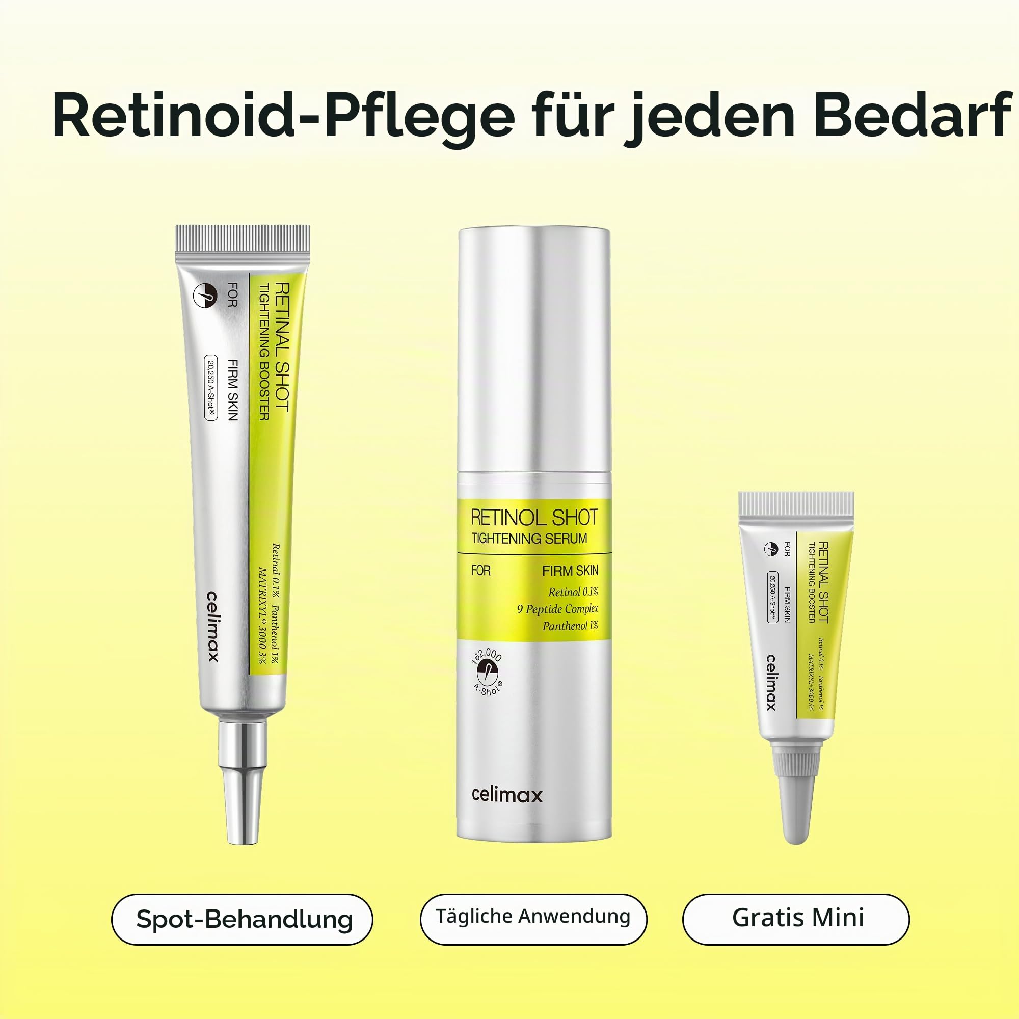 celimax Retinol + Retinal Shot Tightening Serum & Booster Set – Straffende Retinoid-Pflege mit Peptiden gegen Falten, feine Linien, sichtbare Poren und ungleichmäßige Hautstruktur, Korean Skincare