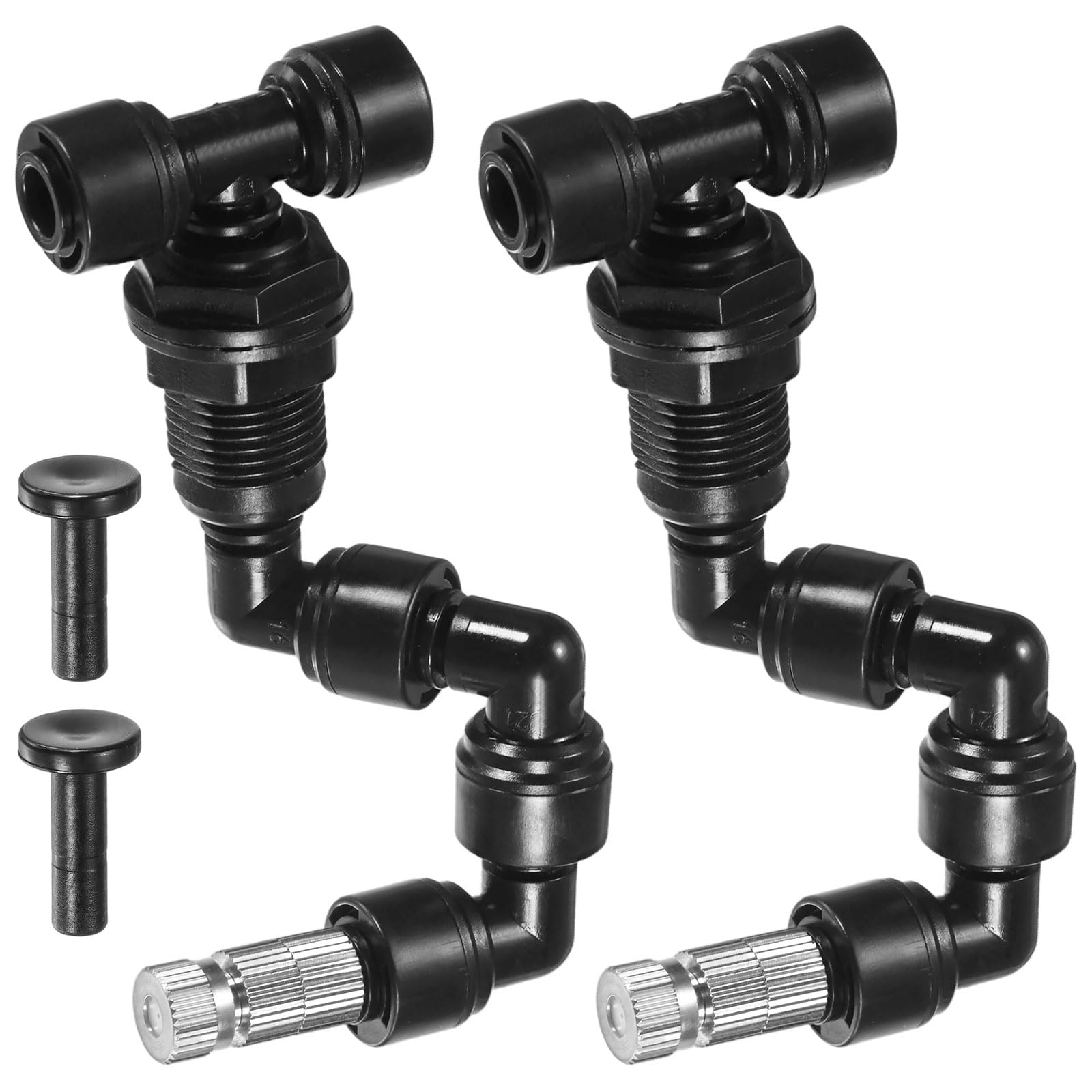 Zestaw 2 dysz zraszających dla gadów, dysza zraszająca z miedzi o średnicy porów 0,6 mm i średnicy 1/4 cala z filtrem do terrarium/wiwarium, dysza regulowana w zakresie 360 stopni [czarna]