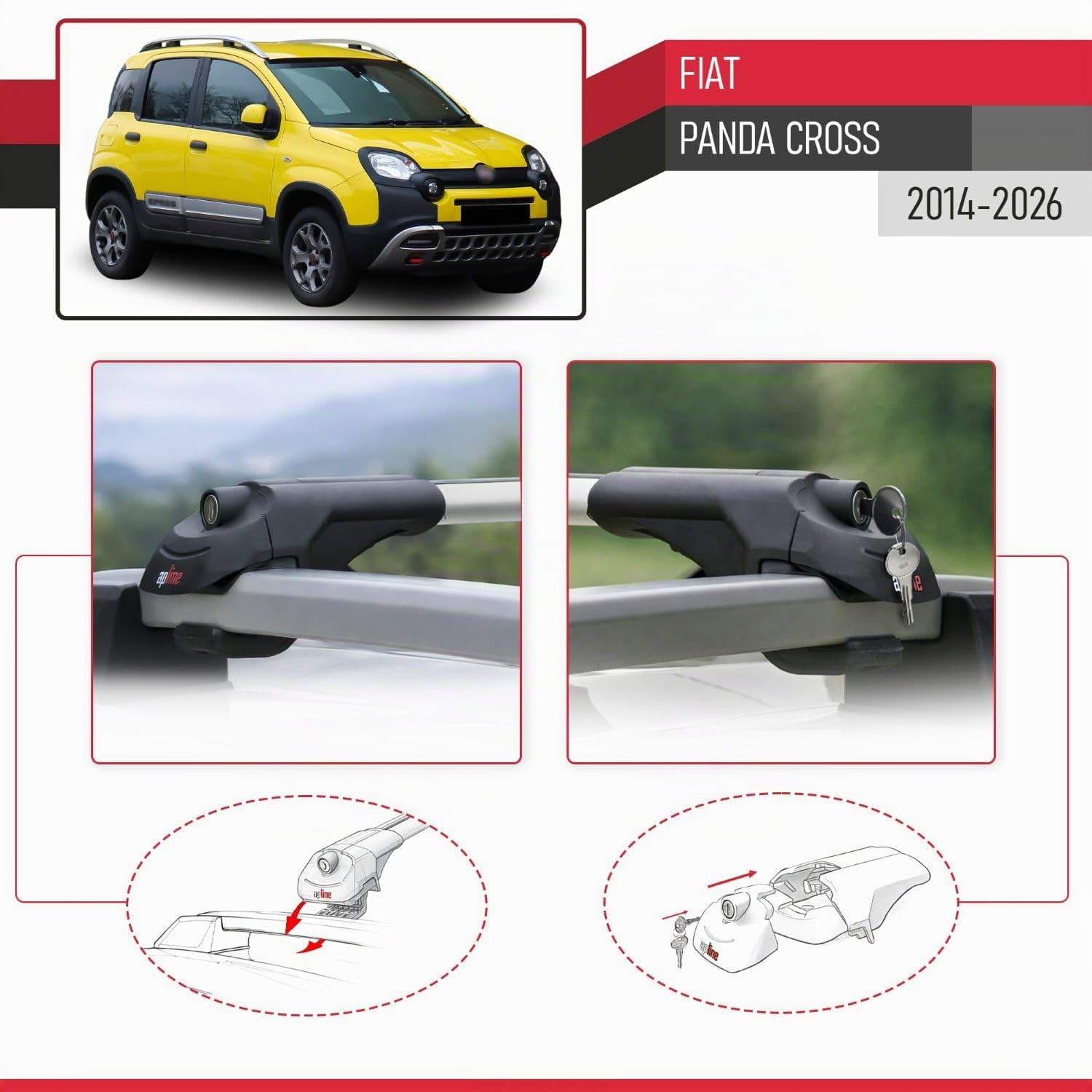 Compatibile con Fiat Panda Cross 2014-2026 Modello ACE-1 Barre Tetto Portapacchi Auto Barre Portatutto Grigio Alluminio 2 Barre