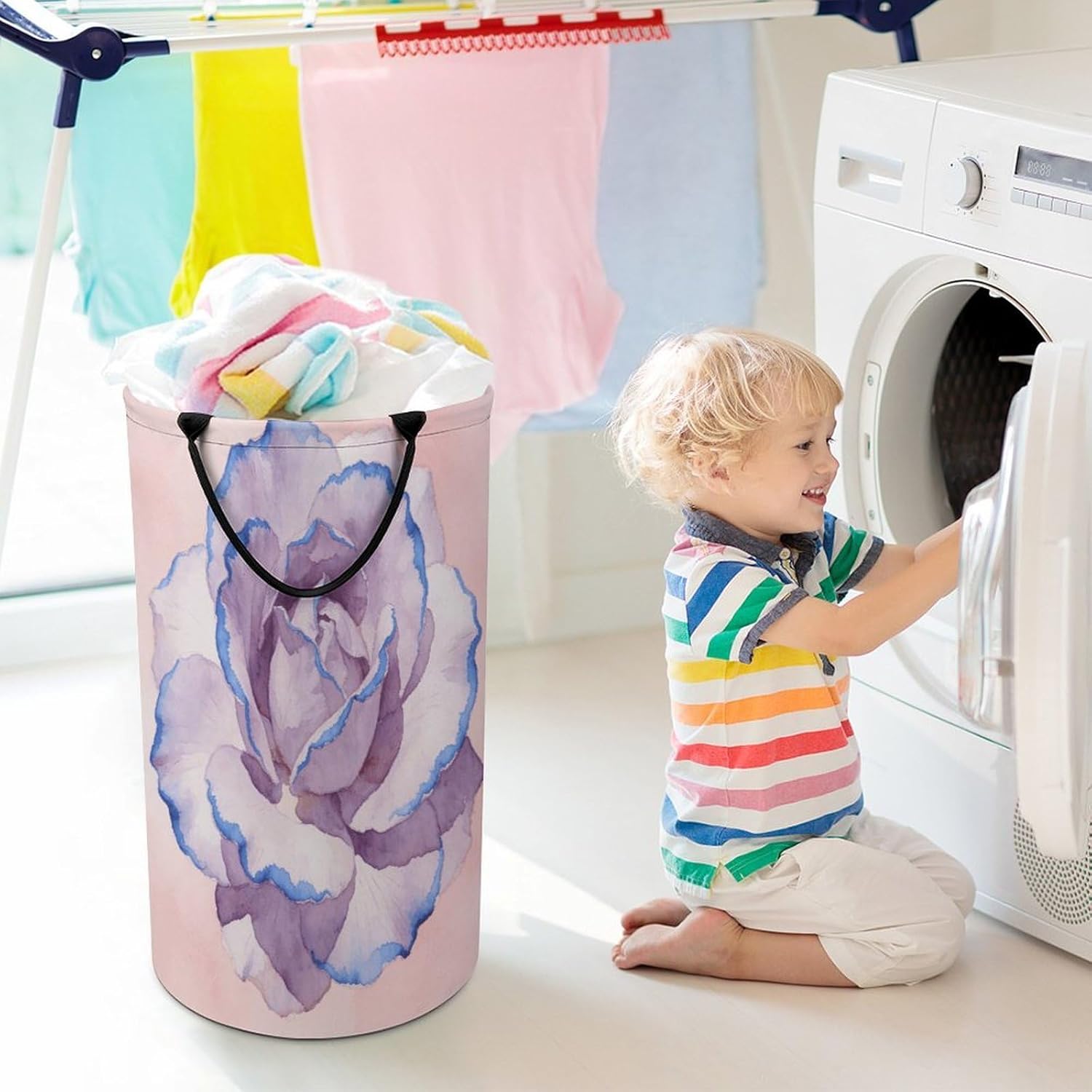 Light Purple Blue Edge Laundry Hamper Portable Lightweight Clothes Hampers Fashion Dirty Laundry Storage Basket Large Capacity Foldable Clothes Baskets for Bathroom Bedroom
