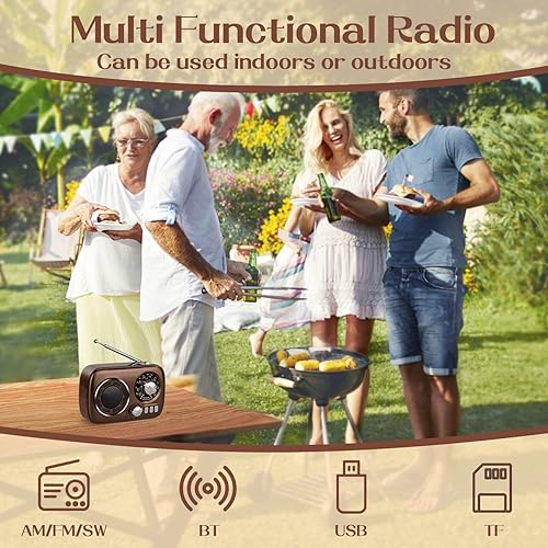 Miniatura 2 de Gelielim Radio portátil AM FM SW, altavoz Bluetooth, radio retro, compatible con tarjeta USB/TF, mejor sonido, fácil de operar, funciona con batería