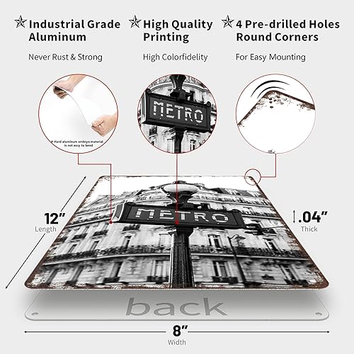 Miniatura 2 de Metro In Paris - Letrero de metal vintage con diseño de paisaje de ciudad, retro, para viaje, para hombre, cueva, bar, garaje, habitación, calle,