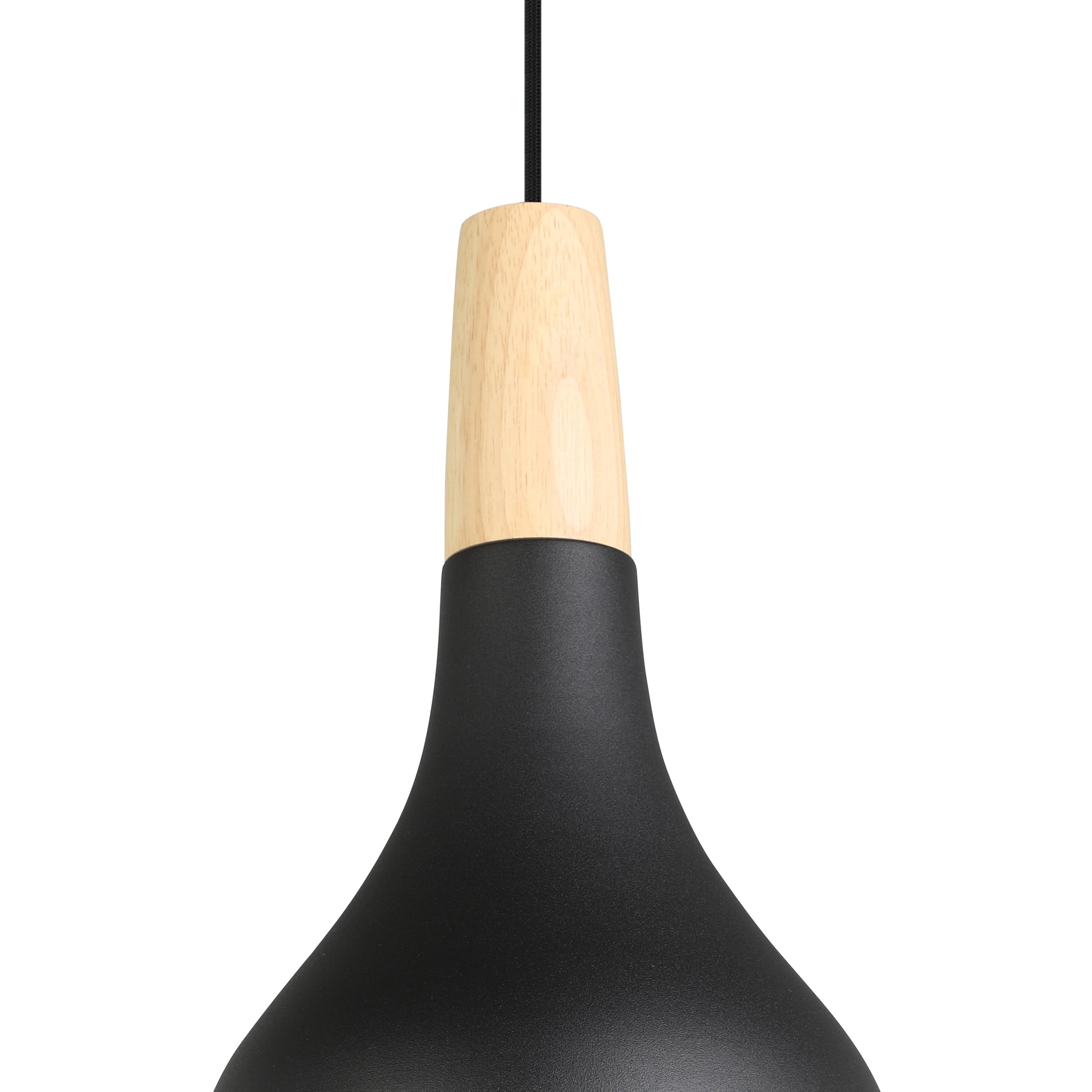 EGLO lampa wisząca Sabinar, lampka do salonu i jadalni | światło z metalu w kolorze czarnym i drewna w kolorze naturalnym, FSC100HB, oświetlenie wiszące, oprawka E27, Ø 18 cm