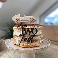Vista 4 de Dos adornos rápidos para tartas, decoración de fiesta de segundo cumpleaños con temática de auto de carreras, decoración de segundo cumpleaños